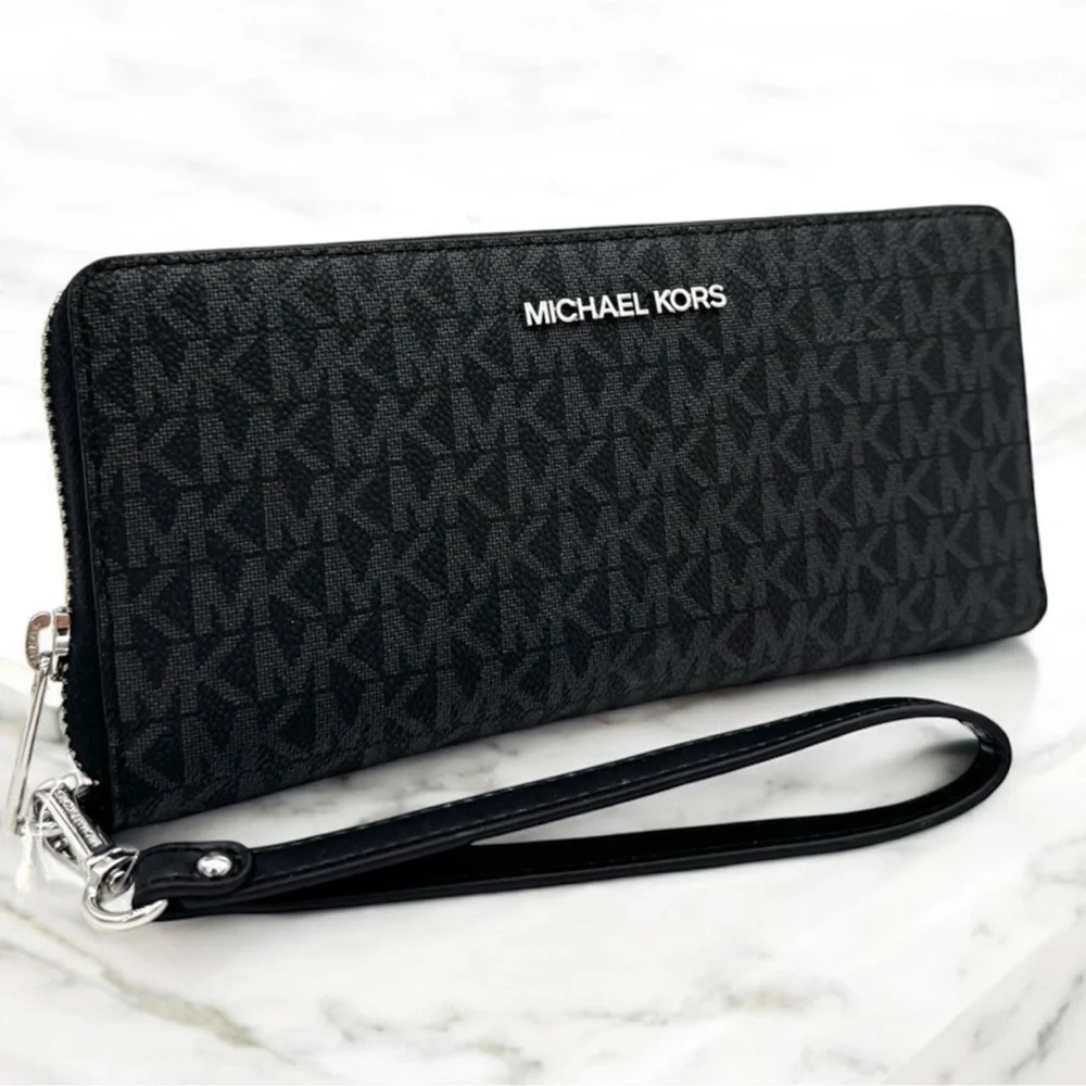 Michael Kors Large Continental Wallet Wristlet Black Signature
